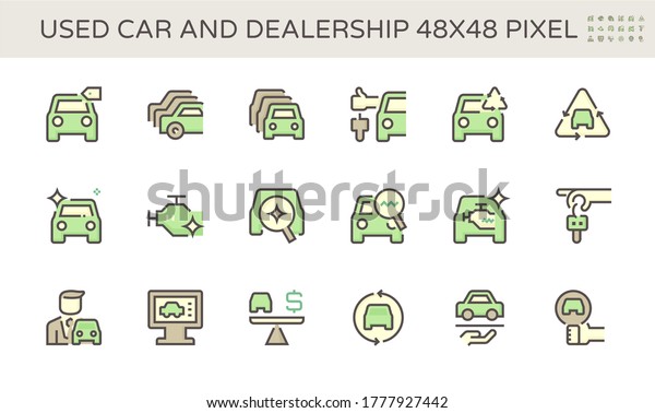 Used car trade
business and dealership vector icon set design, 48X48 pixel perfect
and editable stroke.