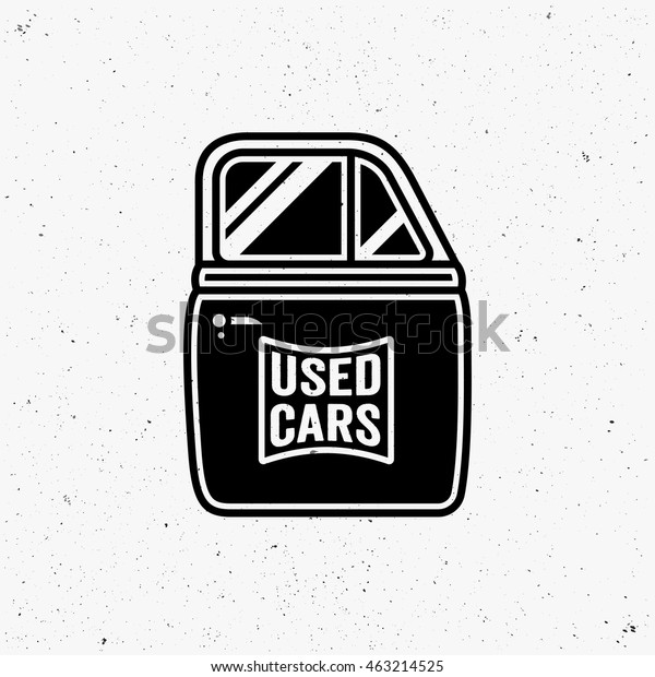 Used cars logo.\
Retro style sign. Car\
door.