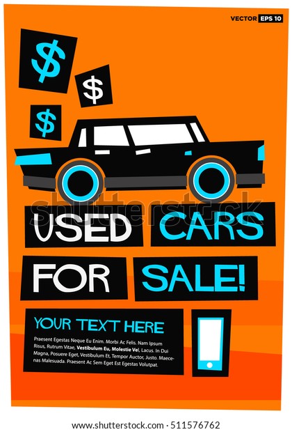 Used Cars For Sale! With Text Box (Flat Style\
Vector Illustration Poster\
Design)