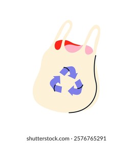 Used clothing in a recycle bag. Second hand. Reuse and zero waste concept. Flat vector illustration.