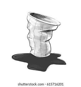 Used cup for Take away drinks. Hand drawn graphic sketch. Simple vector illustration