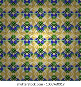 Used as digital wallpaper and technology background. Abstract vector geometry surfaces, lines and points seamless pattern in yellow, black and white tones.