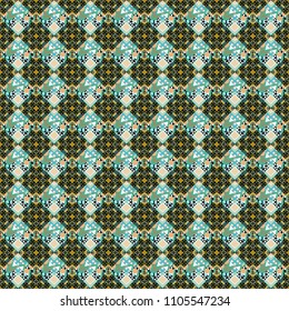Used as digital wallpaper and technology background. Abstract geometry surfaces, lines and points seamless pattern in black, white and blue tones.