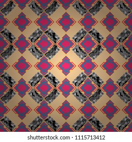 Used as digital wallpaper and technology background. Abstract vector geometry surfaces, lines and points seamless pattern in gray, pink and beige tones.