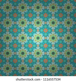 Used as digital wallpaper and technology background. Abstract geometry surfaces, lines and points seamless pattern in blue, gray and green tones.