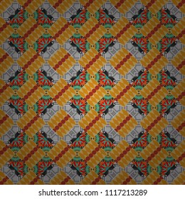 Used as digital wallpaper and technology background. Abstract vector geometry surfaces, lines and points seamless pattern in beige, yellow and gray tones.