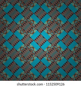 Used as digital wallpaper and technology background. Abstract vector geometry surfaces, lines and points seamless pattern in brown, orange and blue tones.