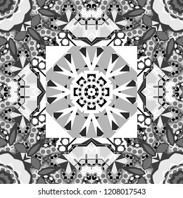 Used as digital wallpaper and technology background. Abstract vector geometry surfaces, lines and points seamless pattern in white, gray and black tones.