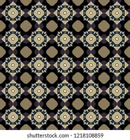 Used as digital wallpaper and technology background. Abstract vector geometry surfaces, lines and points seamless pattern in gray, beige and black tones.