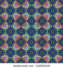 Used as digital wallpaper and technology background. Abstract vector geometry surfaces, lines and points seamless pattern in blue, gray and green tones.