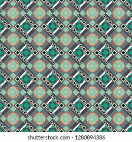 Used as digital wallpaper and technology background. Abstract vector geometry surfaces, lines and points seamless pattern in blue, beige and brown tones.