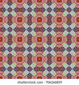 Used as digital wallpaper and technology background. Abstract vector geometry surfaces, lines and points seamless pattern in brown, pink and green tones.