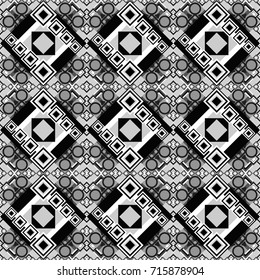 Used as digital wallpaper and technology background. Abstract vector geometry surfaces, lines and points seamless pattern in white, black and gray tones.