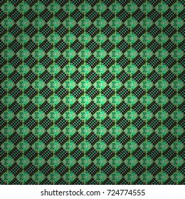 Used as digital wallpaper and technology background. Abstract vector geometry surfaces, lines and points seamless pattern in black, white and green tones.