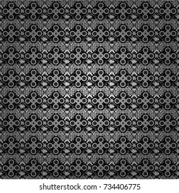 Used as digital wallpaper and technology background. Abstract vector geometry surfaces, lines and points seamless pattern in white, gray and black tones.