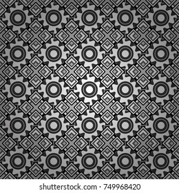 Used as digital wallpaper and technology background. Abstract vector geometry surfaces, lines and points seamless pattern in black, white and gray tones.