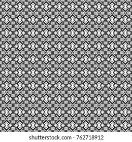 Used as digital wallpaper and technology background. Abstract vector geometry surfaces, lines and points seamless pattern in gray, black and white tones.