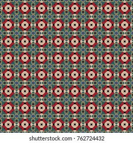 Used as digital wallpaper and technology background. Abstract vector geometry surfaces, lines and points seamless pattern in red, blue and beige tones.