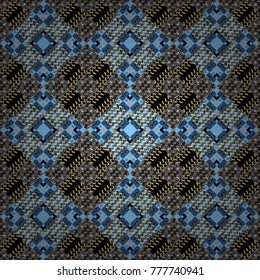 Used as digital wallpaper and technology background. Abstract vector geometry surfaces, lines and points seamless pattern in gray, blue and black tones.