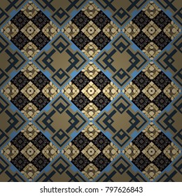 Used as digital wallpaper and technology background. Abstract vector geometry surfaces, lines and points seamless pattern in black, beige and gray tones.