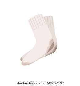Used a dirty sock. Old sports light socks symbol. Vector illustration on white background