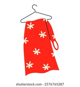 Used dress on a hanger. Second hand. Reuse and zero waste concept. Flat vector illustration.