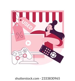 Used electronics trading abstract concept vector illustration. Electronics trade online, buying used gadget, second-hand device purchasing, pre-owned goods, sell old smartphone abstract metaphor.