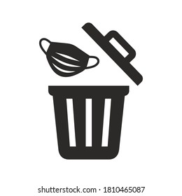 Used face mask icon. Put it in the bin. Don't drop it, just bin it. Vector icon isolated on white background.