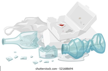 Used foam box and broken bottles on the floor illustration