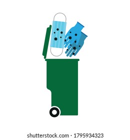 Used gloves and mask. Utilization. Urn. Simple vector illustration on a white background.