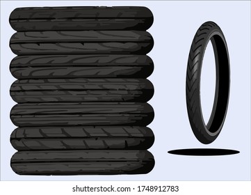 The used motorbike tires are stacked up to be destroyed,Vector photo