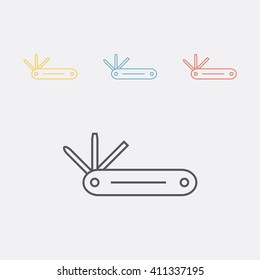 Used multi-tool for bicycle on a white background, Line icon.