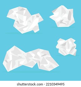 Used napkin or crumpled paper isolated on blue background. Cold or flu seasonal. Vector illustration.