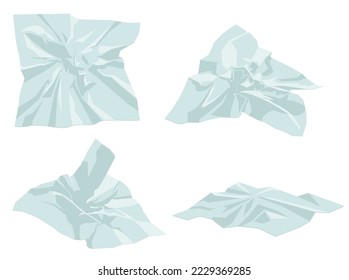 Used napkin or crumpled paper isolated on blue background. Cold or flu seasonal. Wet paper set, crumpled wrinkled wrapper vector illustration.  Vector cartoon crumpled pieces of paper.  - Shutterstock ID 2229369285