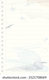 Used old notebook paper vertical background with stained effect graphic illustration have blank space.