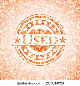 Used orange tile background illustration. Square geometric mosaic seamless pattern with emblem inside.