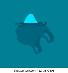 Used plastic bag floating on a calm ocean polluting the aquatic environment. Vector flat illustration.