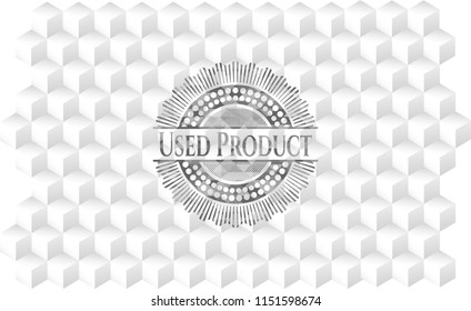 Used Product grey emblem. Vintage with geometric cube white background