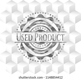 Used Product realistic grey emblem with cube white background