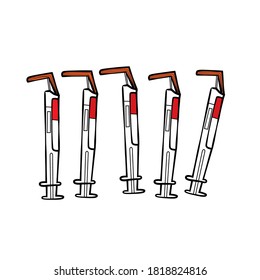 Used syringe set. Hand drawn vector illustration. Flat colors, easy to recolor.