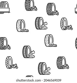 Used Tire Sale Shop Business Vector Seamless Pattern Thin Line Illustration