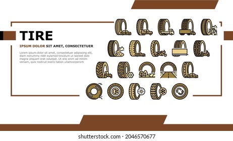 Used Tire Sale Shop Business Landing Web Page Header Banner Template Vector. Winter And Summer Seasonal Used Tire For Truck And Car, Farm Tractor And Motorcycle Illustration