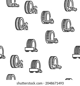 Used Tire Sale Shop Business Vector Seamless Pattern Thin Line Illustration