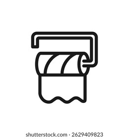 Used toilet paper roll with toilet paper leftover on a holder line icon. Editable stroke. Bathroom hygiene, sanitation, and restroom supplies. For web design, mobile app. Isolated vector illustration