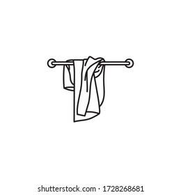 Used towel on towel rail vector line icon. Dirty laundry outline symbol.