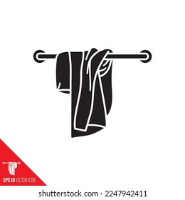 Used towel on towel rail vector line icon. Dirty laundry outline symbol.