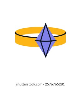 Used vintage ring with diamond. Second hand. Reuse and zero waste concept. Flat vector illustration.