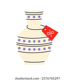 Used vintage vase with a discount. Second hand. Reuse and zero waste concept. Flat vector illustration.