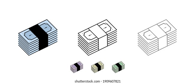 It is used in web and designs in areas such as money transfer, money withdrawal, deposit. Closed paper money icon. Alternatively, different colors have been added. Symbols of different thickness.