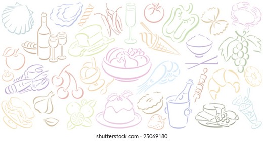 useful background in landscape format out of  pastell colored food symbols